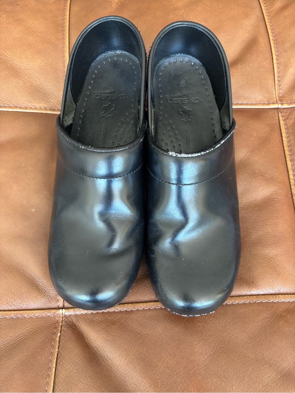 Dansko Black Slip-On Leather Clogs for Women
